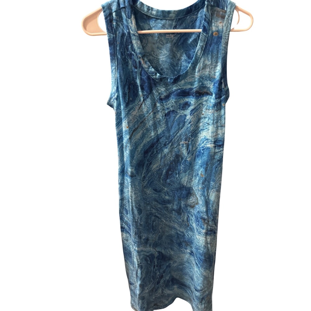 Soft Surroundings Blue Marble Abstract‎ Print Sleeveless Maxi Dress Petite Small